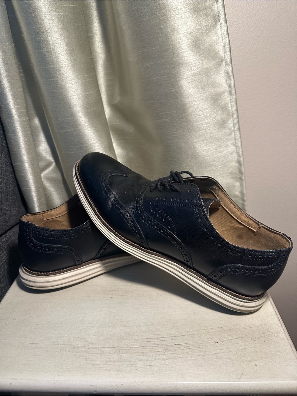 Cole Haan Grand Wingtip Oxford Mens Navy Blue Leather Dress Shoes 10.5